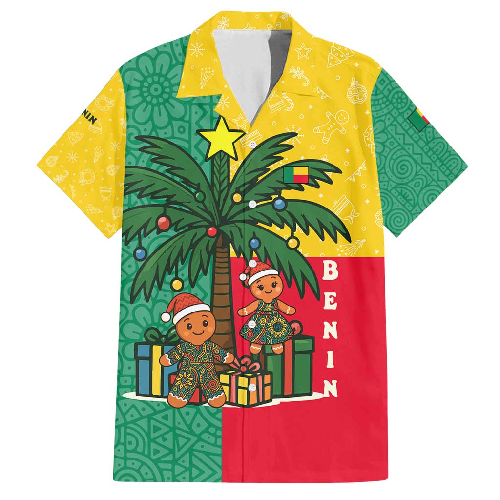 Benin Christmas Family Matching Summer Maxi Dress and Hawaiian Shirt with Palm Tree Dolls and Red Yellow Green Festive - Wonder Print Shop