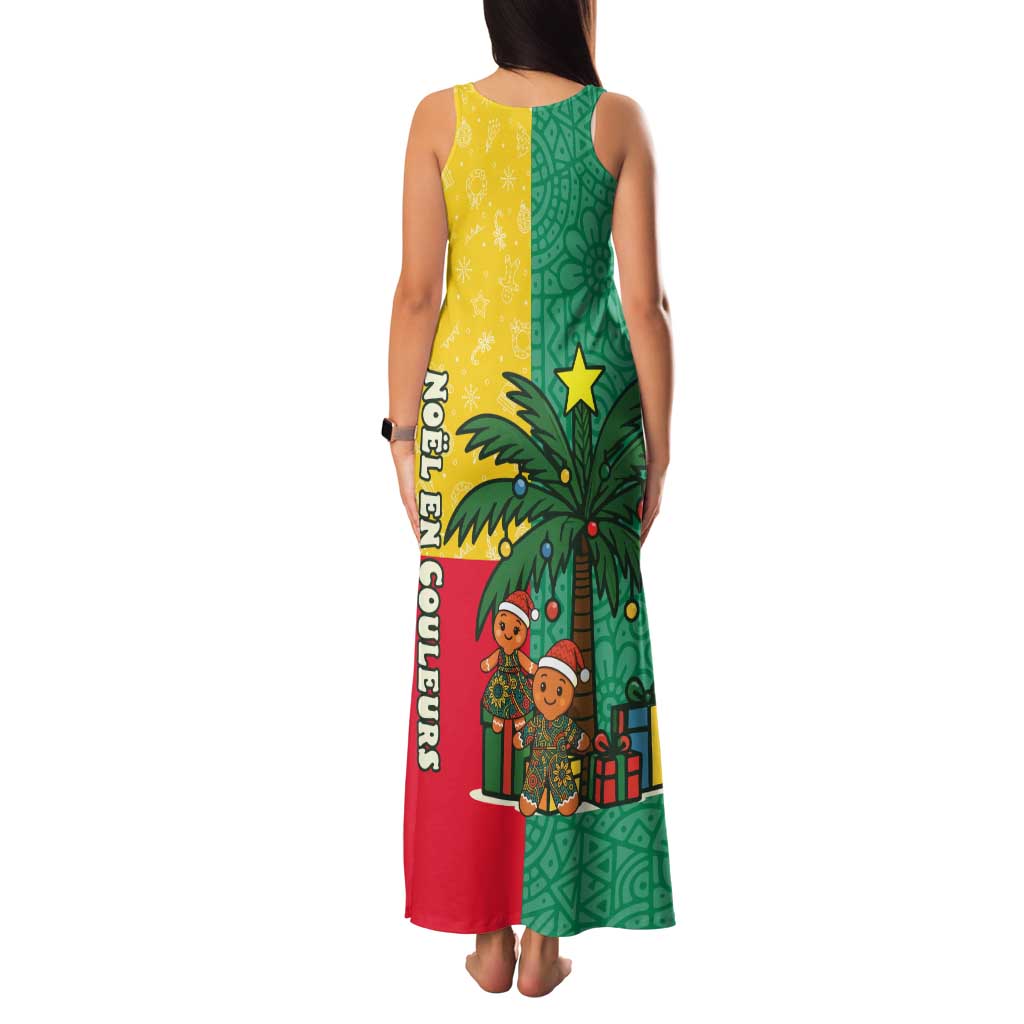 Benin Christmas Family Matching Tank Maxi Dress and Hawaiian Shirt with Palm Tree Dolls and Red Yellow Green Festive - Wonder Print Shop