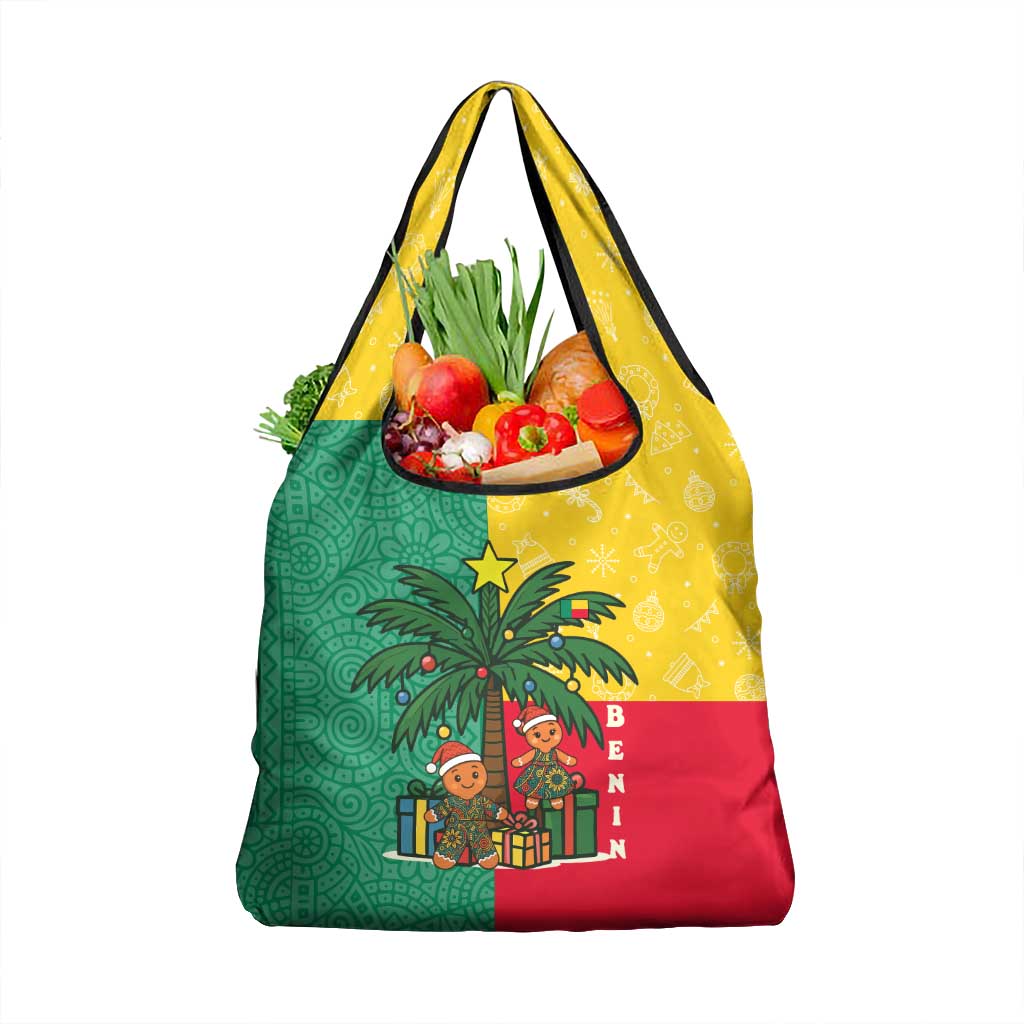 Benin Christmas Grocery Bag with Palm Tree Dolls and Red Yellow Green Festive - Wonder Print Shop