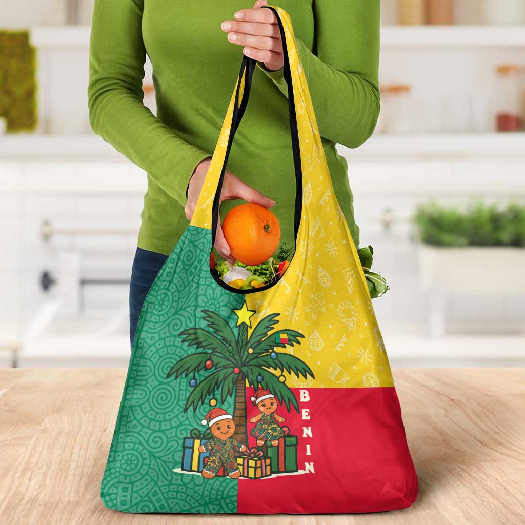 Benin Christmas Grocery Bag with Palm Tree Dolls and Red Yellow Green Festive - Wonder Print Shop