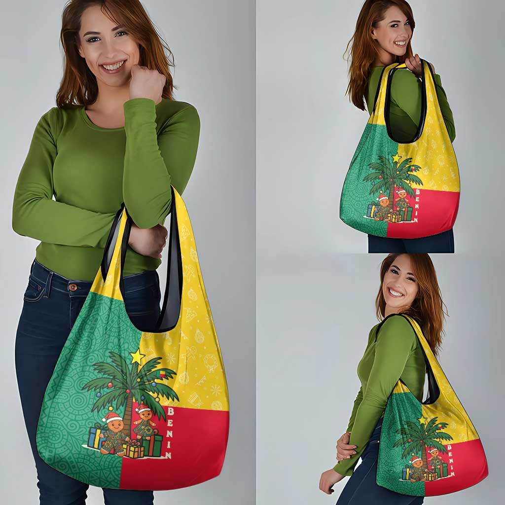 Benin Christmas Grocery Bag with Palm Tree Dolls and Red Yellow Green Festive - Wonder Print Shop