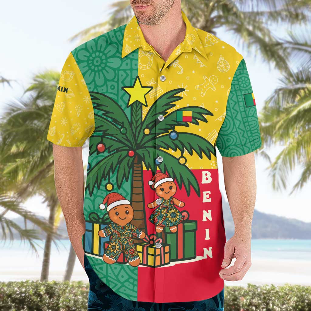 Benin Christmas Hawaiian Shirt with Palm Tree Dolls and Red Yellow Green Festive - Wonder Print Shop