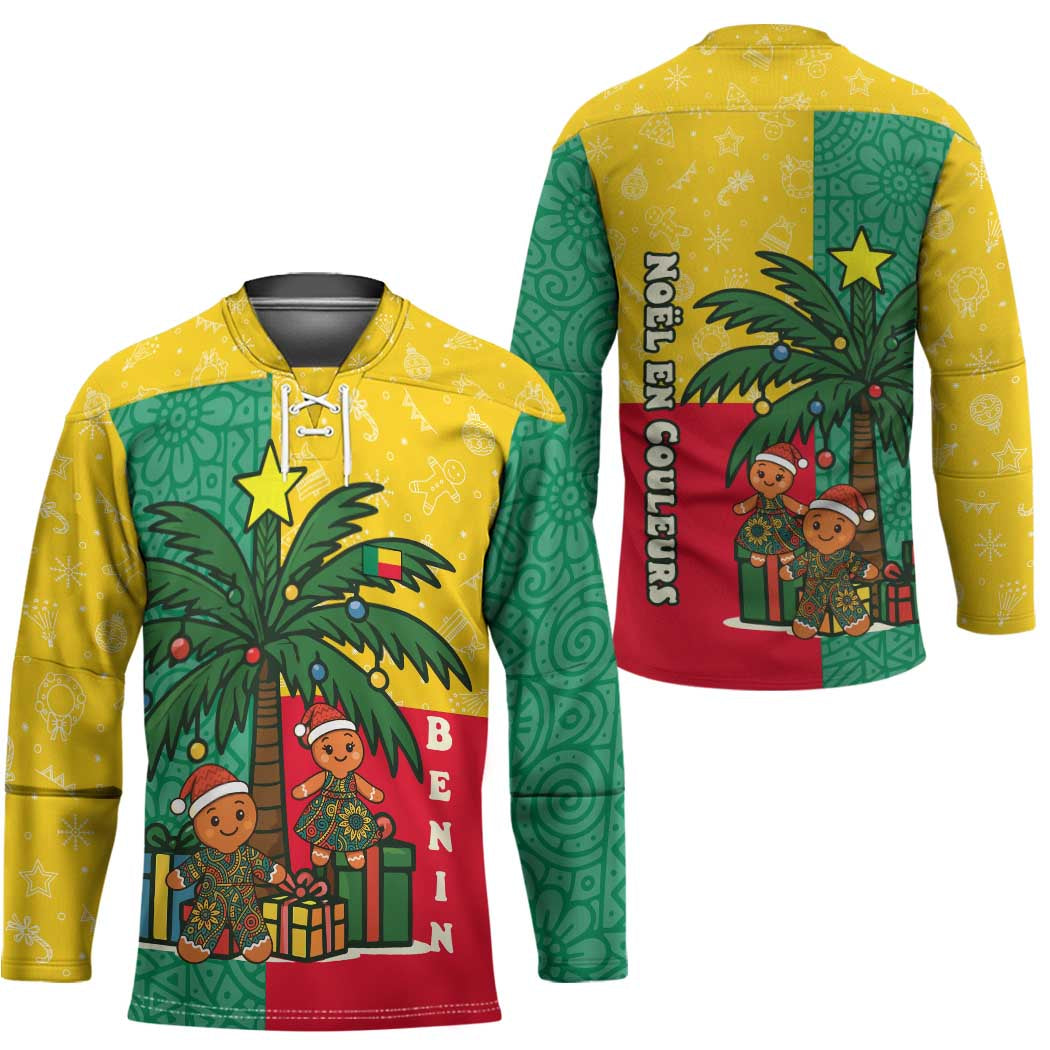Benin Christmas Hockey Jersey with Palm Tree Dolls and Red Yellow Green Festive - Wonder Print Shop
