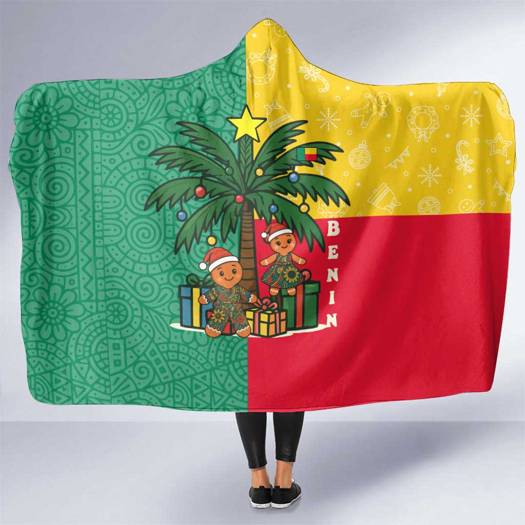 Benin Christmas Hooded Blanket with Palm Tree Dolls and Red Yellow Green Festive - Wonder Print Shop