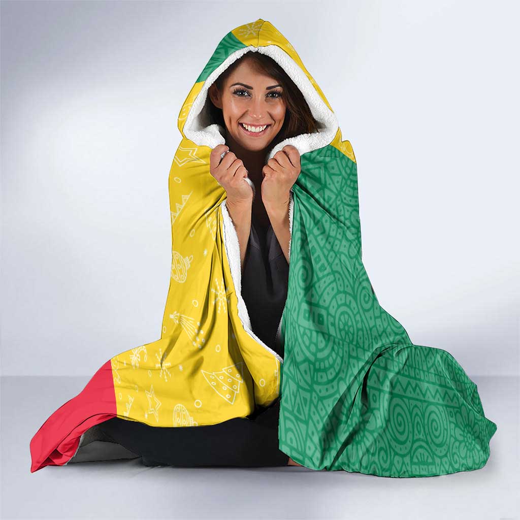 Benin Christmas Hooded Blanket with Palm Tree Dolls and Red Yellow Green Festive - Wonder Print Shop