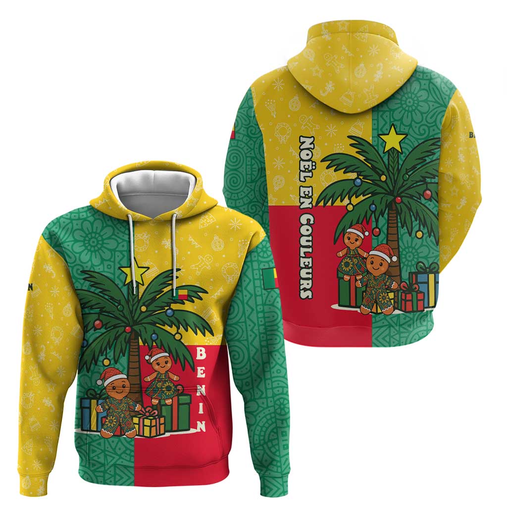 Benin Christmas Hoodie with Palm Tree Dolls and Red Yellow Green Festive - Wonder Print Shop
