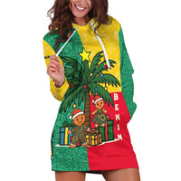 Benin Christmas Hoodie Dress with Palm Tree Dolls and Red Yellow Green Festive - Wonder Print Shop