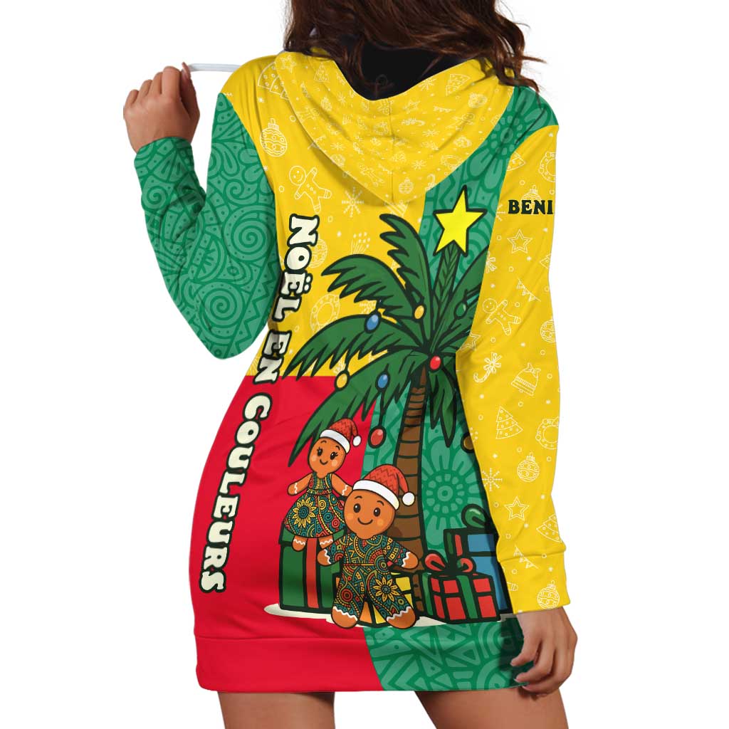Benin Christmas Hoodie Dress with Palm Tree Dolls and Red Yellow Green Festive - Wonder Print Shop