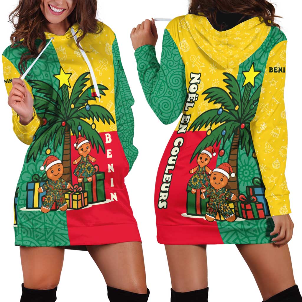 Benin Christmas Hoodie Dress with Palm Tree Dolls and Red Yellow Green Festive - Wonder Print Shop