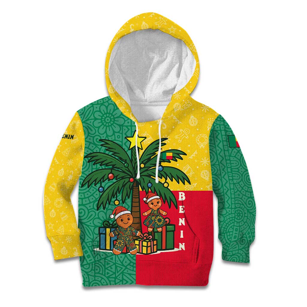 Benin Christmas Kid Hoodie with Palm Tree Dolls and Red Yellow Green Festive - Wonder Print Shop