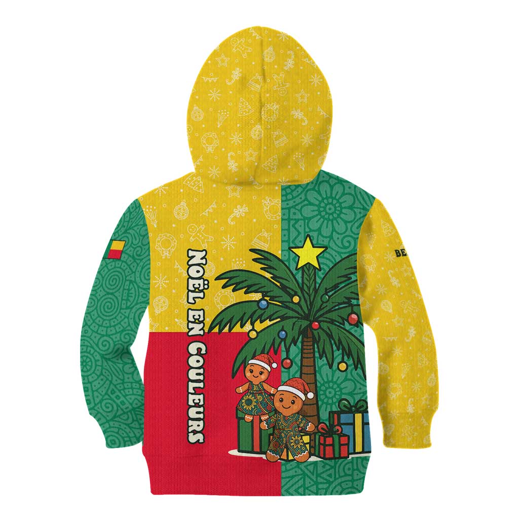 Benin Christmas Kid Hoodie with Palm Tree Dolls and Red Yellow Green Festive - Wonder Print Shop