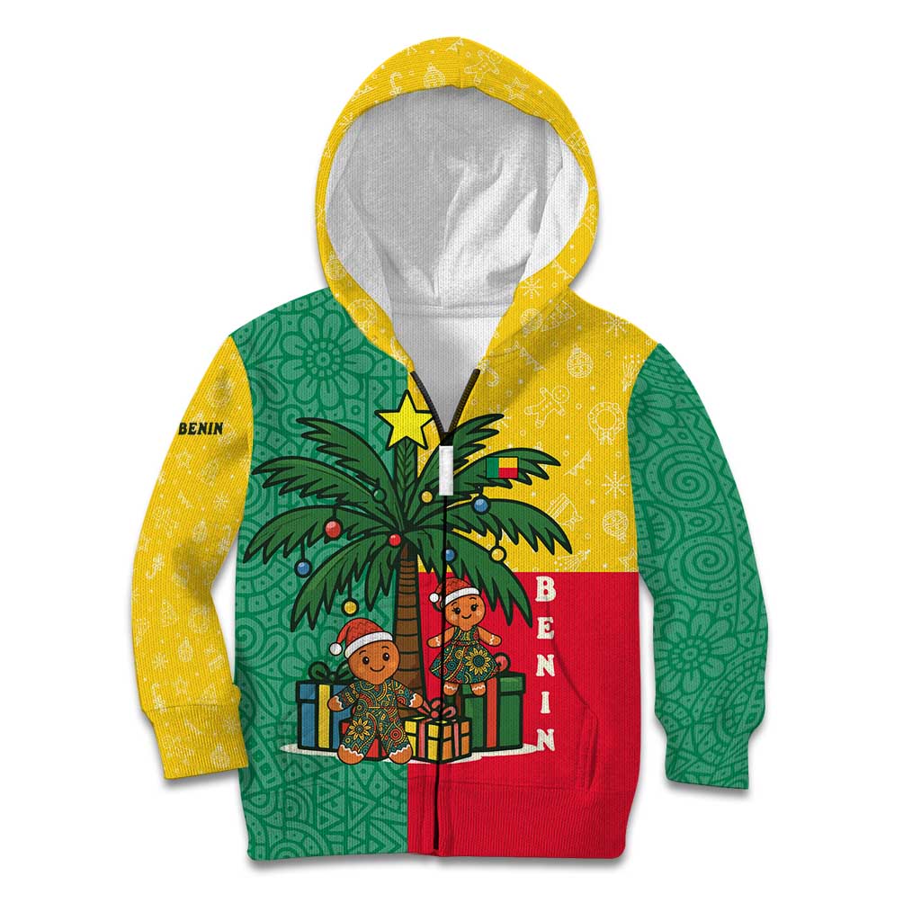 Benin Christmas Kid Hoodie with Palm Tree Dolls and Red Yellow Green Festive - Wonder Print Shop