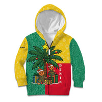 Benin Christmas Kid Hoodie with Palm Tree Dolls and Red Yellow Green Festive - Wonder Print Shop