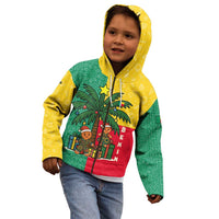 Benin Christmas Kid Hoodie with Palm Tree Dolls and Red Yellow Green Festive - Wonder Print Shop