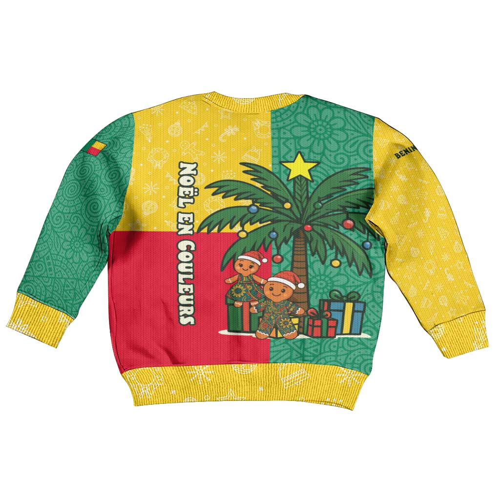 Benin Christmas Kid Ugly Christmas Sweater with Palm Tree Dolls and Red Yellow Green Festive - Wonder Print Shop