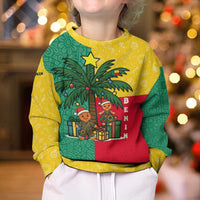 Benin Christmas Kid Ugly Christmas Sweater with Palm Tree Dolls and Red Yellow Green Festive - Wonder Print Shop