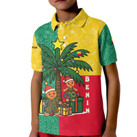 Benin Christmas Kid Polo Shirt with Palm Tree Dolls and Red Yellow Green Festive - Wonder Print Shop