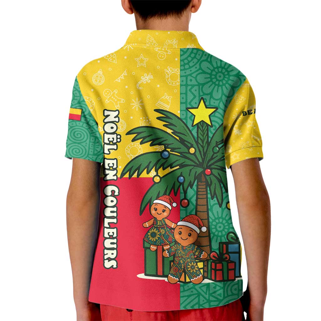 Benin Christmas Kid Polo Shirt with Palm Tree Dolls and Red Yellow Green Festive - Wonder Print Shop