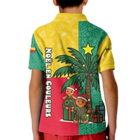 Benin Christmas Kid Polo Shirt with Palm Tree Dolls and Red Yellow Green Festive - Wonder Print Shop