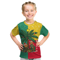 Benin Christmas Kid T Shirt with Palm Tree Dolls and Red Yellow Green Festive - Wonder Print Shop