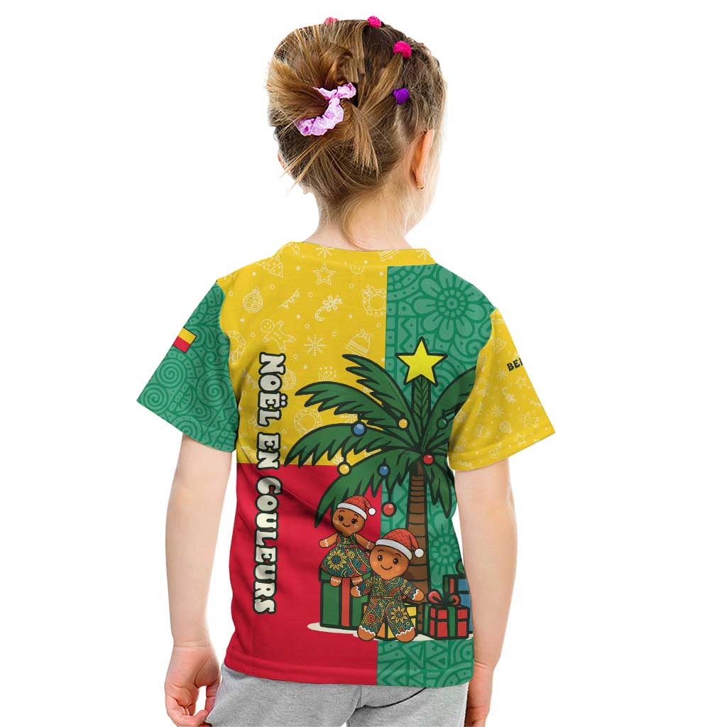Benin Christmas Kid T Shirt with Palm Tree Dolls and Red Yellow Green Festive - Wonder Print Shop