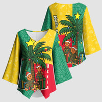 Benin Christmas Kimono Sleeve Blouse with Palm Tree Dolls and Red Yellow Green Festive - Wonder Print Shop