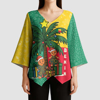 Benin Christmas Kimono Sleeve Blouse with Palm Tree Dolls and Red Yellow Green Festive - Wonder Print Shop