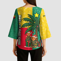 Benin Christmas Kimono Sleeve Blouse with Palm Tree Dolls and Red Yellow Green Festive - Wonder Print Shop