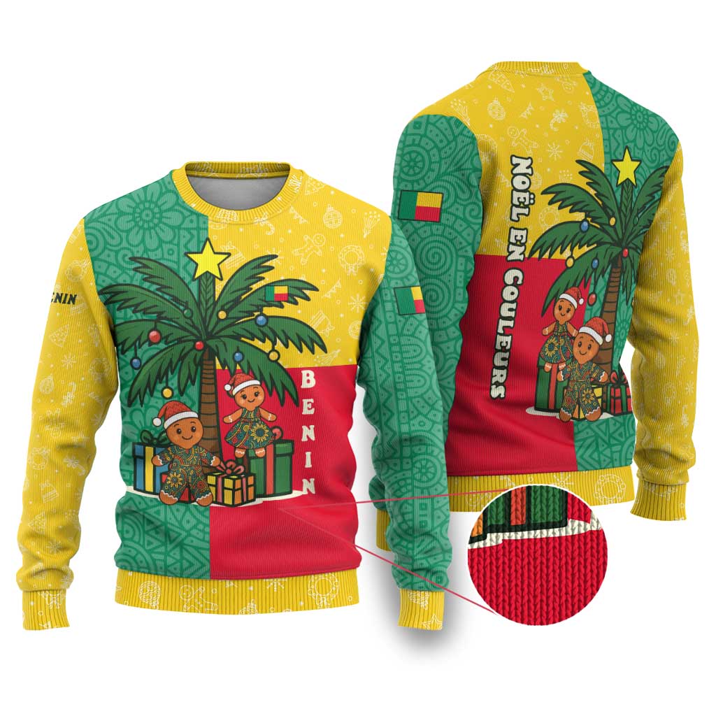 Benin Christmas Ugly Christmas Sweater with Palm Tree Dolls and Red Yellow Green Festive - Wonder Print Shop
