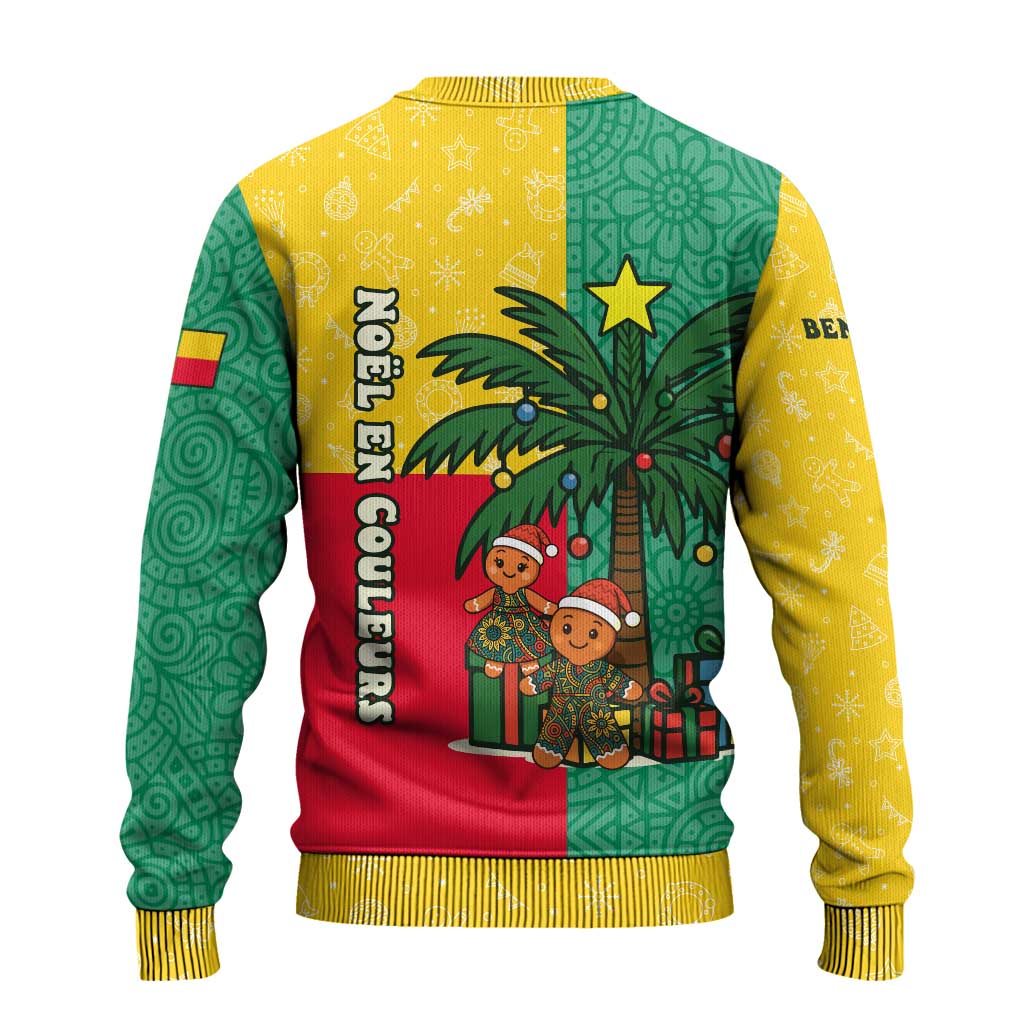 Benin Christmas Ugly Christmas Sweater with Palm Tree Dolls and Red Yellow Green Festive - Wonder Print Shop