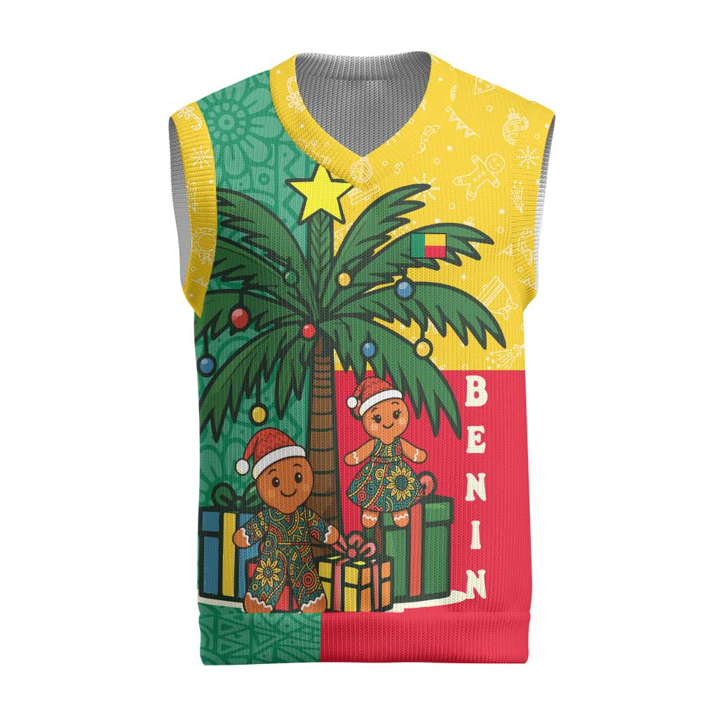 Benin Christmas Knitted V-Neck Vest with Palm Tree Dolls and Red Yellow Green Festive - Wonder Print Shop