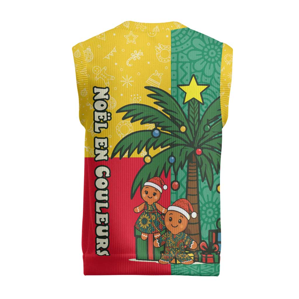 Benin Christmas Knitted V-Neck Vest with Palm Tree Dolls and Red Yellow Green Festive - Wonder Print Shop