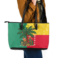 Benin Christmas Leather Tote Bag with Palm Tree Dolls and Red Yellow Green Festive - Wonder Print Shop