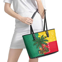 Benin Christmas Leather Tote Bag with Palm Tree Dolls and Red Yellow Green Festive - Wonder Print Shop