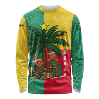 Benin Christmas Long Sleeve Shirt with Palm Tree Dolls and Red Yellow Green Festive - Wonder Print Shop