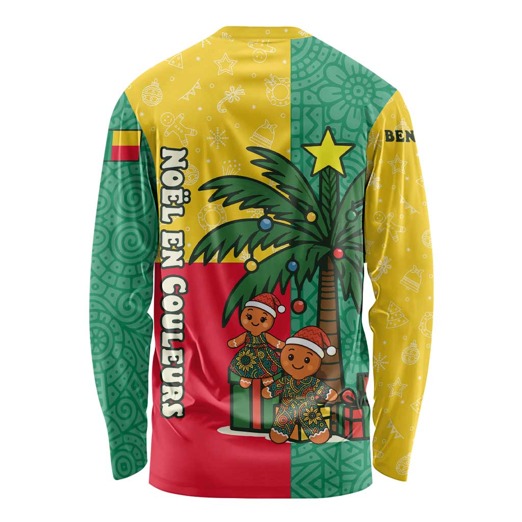 Benin Christmas Long Sleeve Shirt with Palm Tree Dolls and Red Yellow Green Festive - Wonder Print Shop