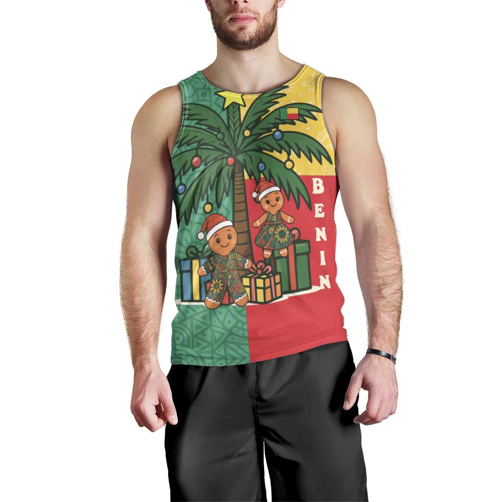Benin Christmas Men Tank Top with Palm Tree Dolls and Red Yellow Green Festive - Wonder Print Shop