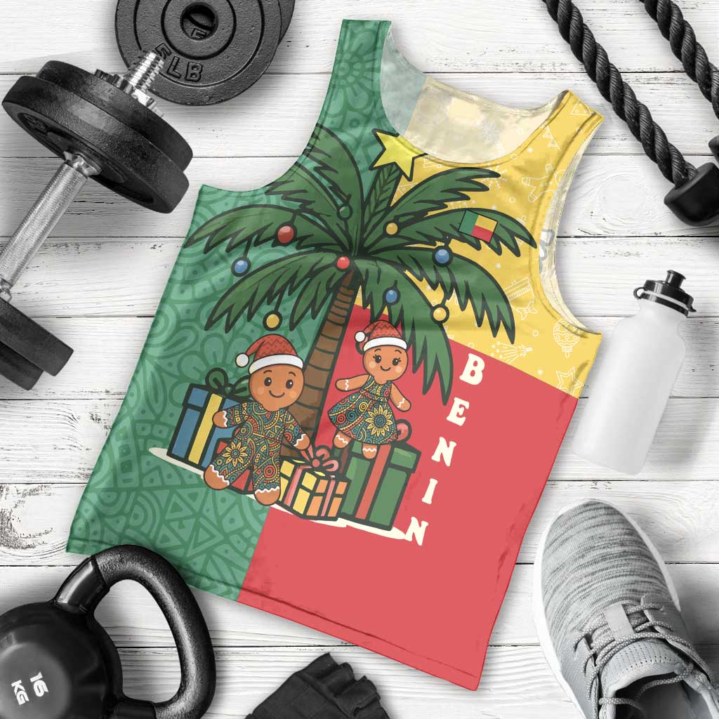 Benin Christmas Men Tank Top with Palm Tree Dolls and Red Yellow Green Festive - Wonder Print Shop