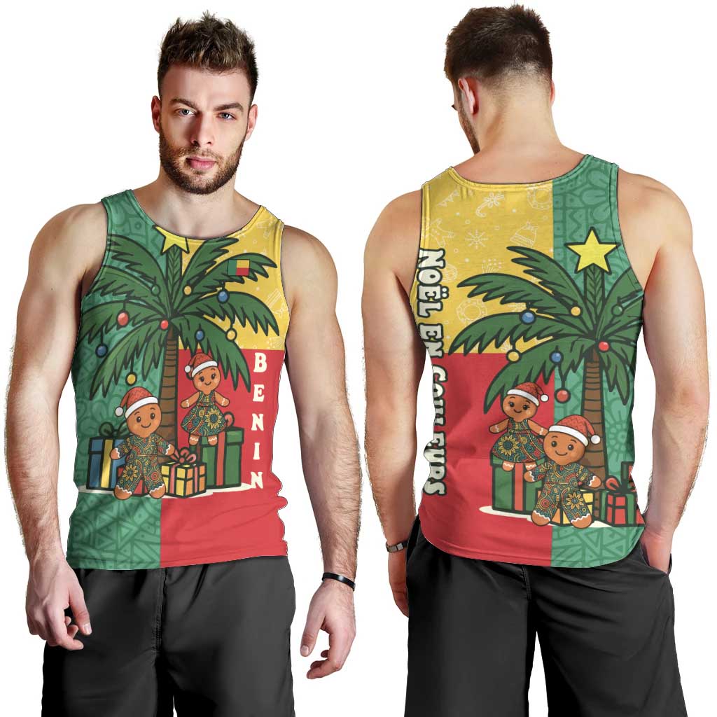 Benin Christmas Men Tank Top with Palm Tree Dolls and Red Yellow Green Festive - Wonder Print Shop