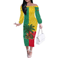 Benin Christmas Off The Shoulder Long Sleeve Dress with Palm Tree Dolls and Red Yellow Green Festive - Wonder Print Shop
