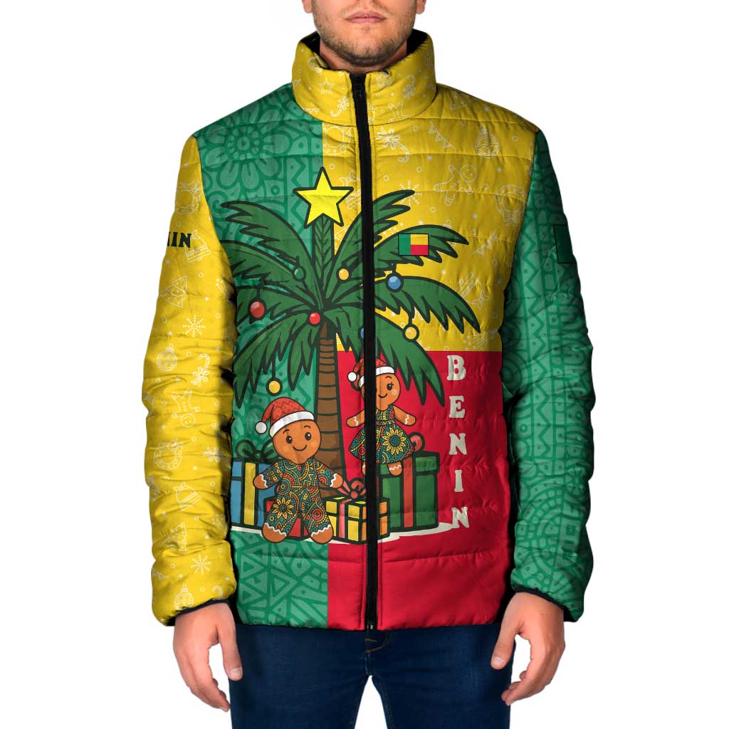 Benin Christmas Padded Jacket with Palm Tree Dolls and Red Yellow Green Festive - Wonder Print Shop