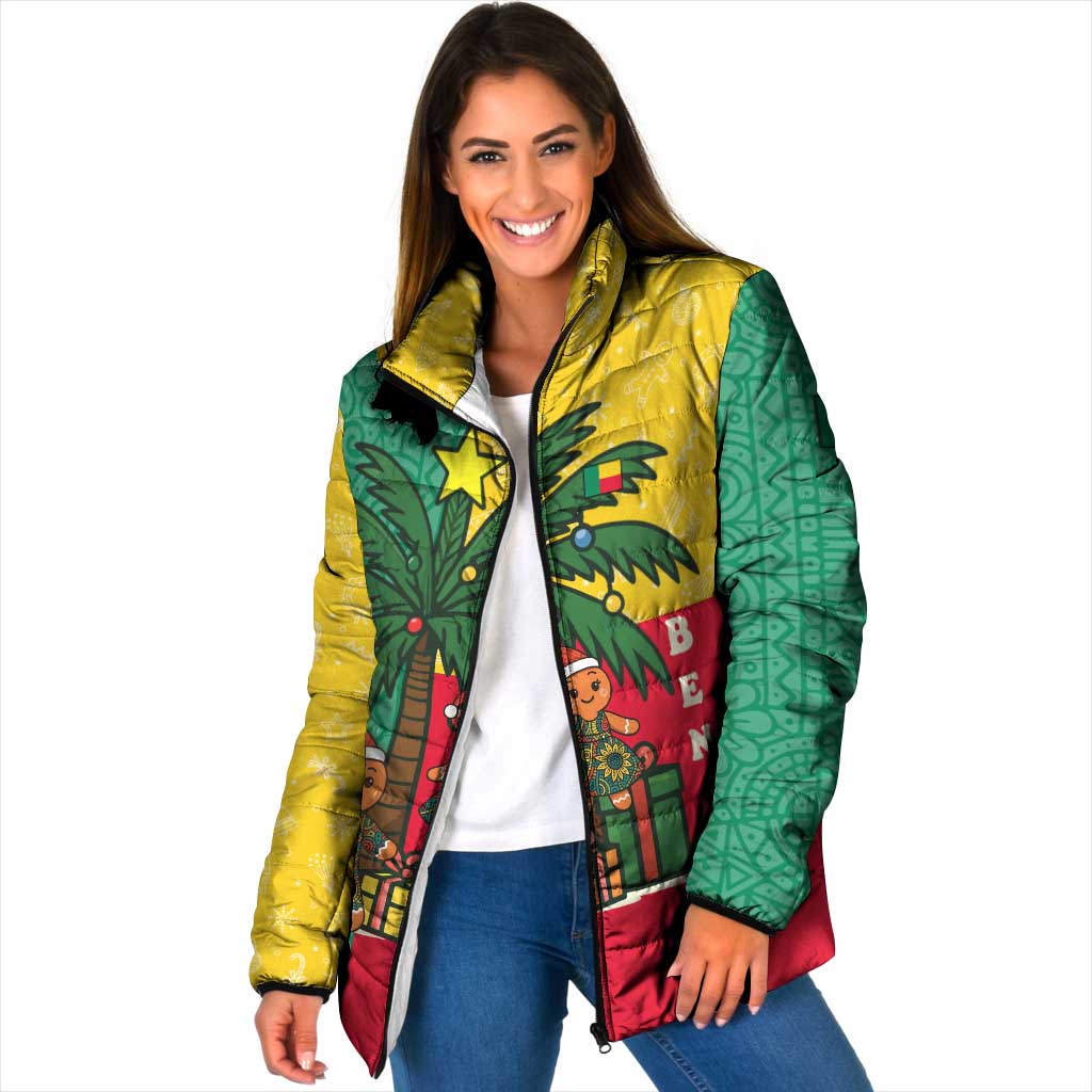 Benin Christmas Padded Jacket with Palm Tree Dolls and Red Yellow Green Festive - Wonder Print Shop