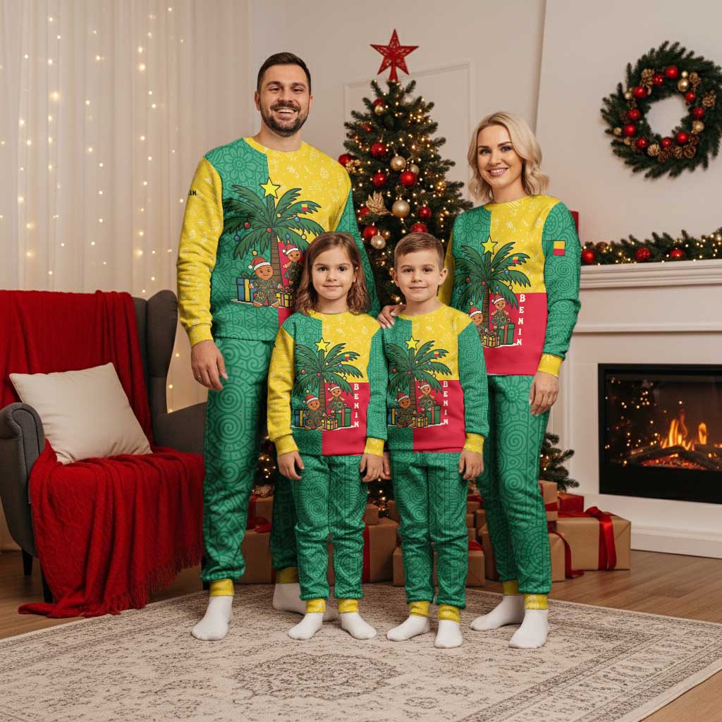 Benin Christmas Pajama Set with Palm Tree Dolls and Red Yellow Green Festive - Wonder Print Shop