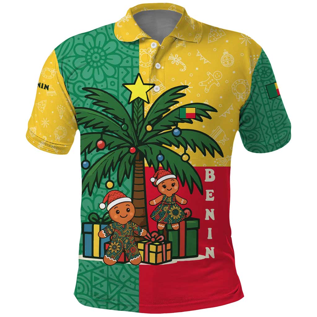 Benin Christmas Polo Shirt with Palm Tree Dolls and Red Yellow Green Festive - Wonder Print Shop