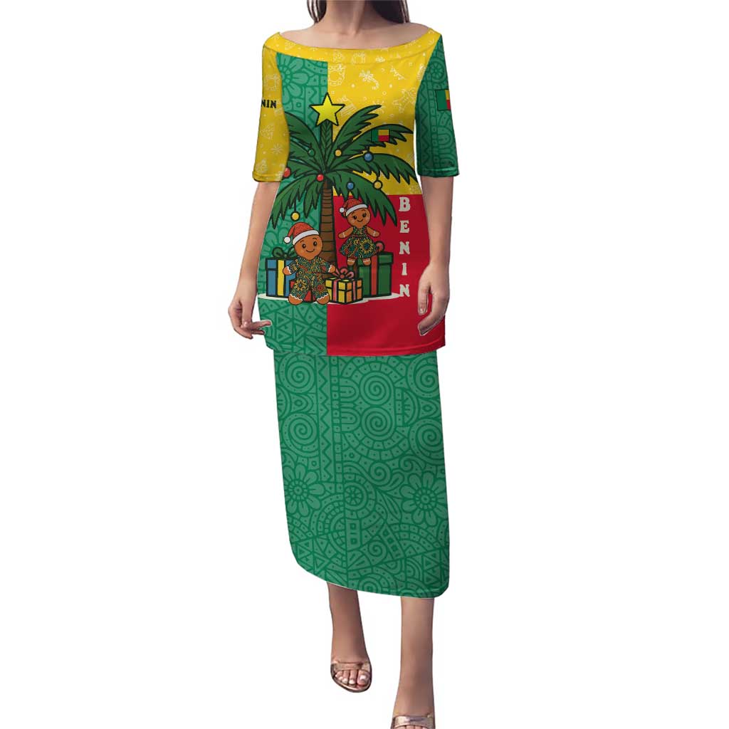 Benin Christmas Puletasi with Palm Tree Dolls and Red Yellow Green Festive - Wonder Print Shop