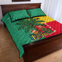 Benin Christmas Quilt Bed Set with Palm Tree Dolls and Red Yellow Green Festive - Wonder Print Shop