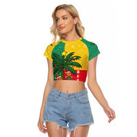 Benin Christmas Raglan Cropped T Shirt with Palm Tree Dolls and Red Yellow Green Festive - Wonder Print Shop