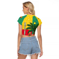 Benin Christmas Raglan Cropped T Shirt with Palm Tree Dolls and Red Yellow Green Festive - Wonder Print Shop