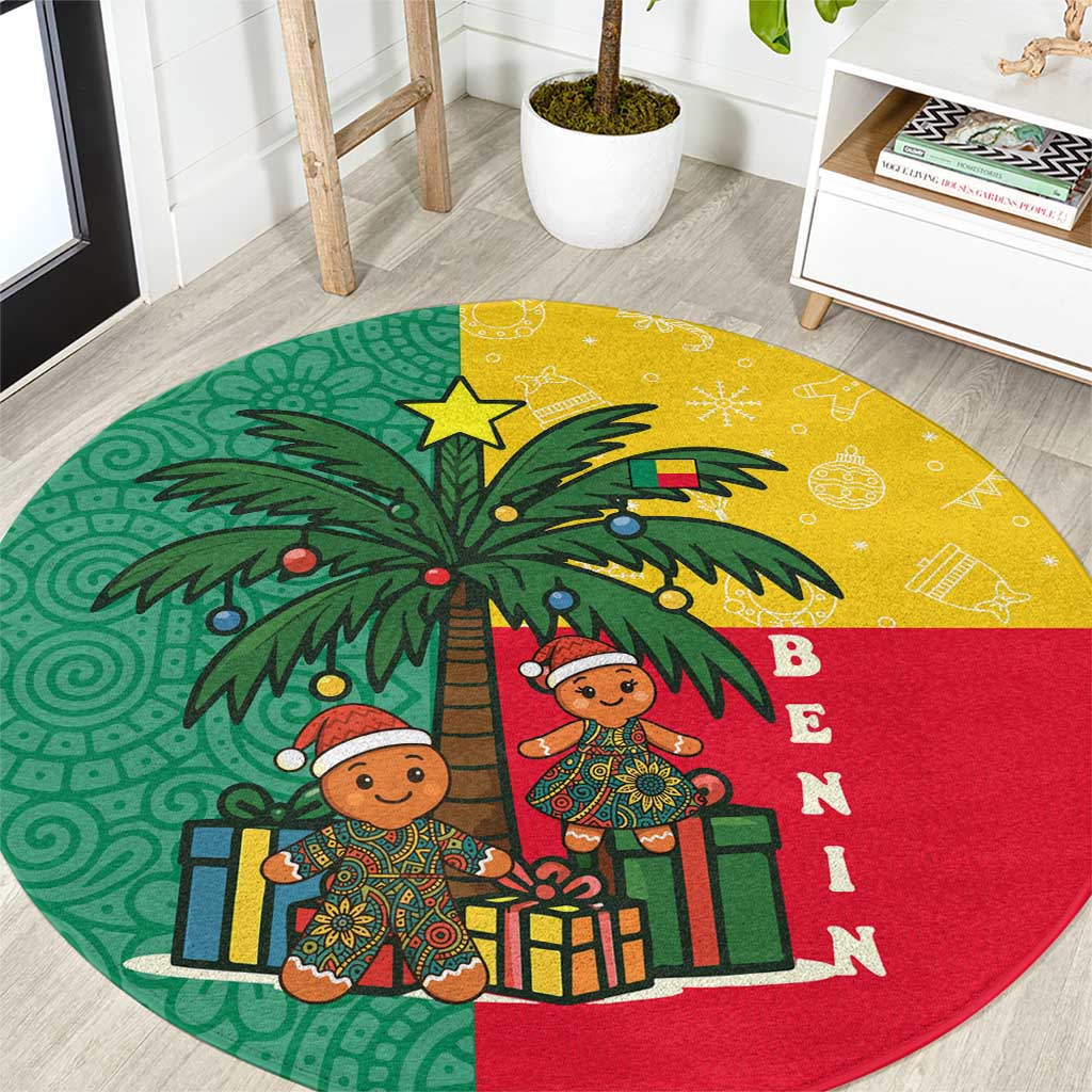 Benin Christmas Round Carpet with Palm Tree Dolls and Red Yellow Green Festive - Wonder Print Shop