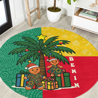 Benin Christmas Round Carpet with Palm Tree Dolls and Red Yellow Green Festive - Wonder Print Shop